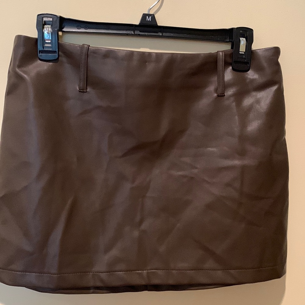 Dark Brown Vegan Leather Skirt Mini Bikercore Club M